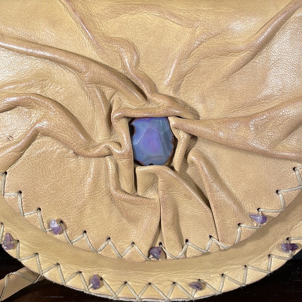 Mexican round crossbody with purple stone detail - Picture 2 of 6